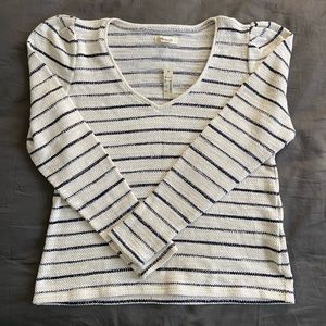 NWT Madewell V-neck Gathered Sleeve Striped Top